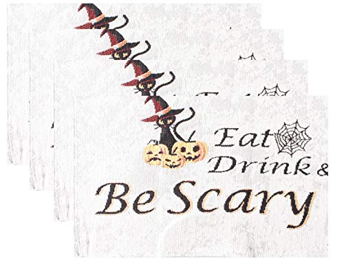 Halloween Hello Fall Cotton Table Mats Set of 4 - Ghost Skull Pumpkin Trick or Treat