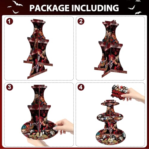 Halloween Cupcake Stand with Horror Scream Design and Toppers - 3 Tier Party Decor