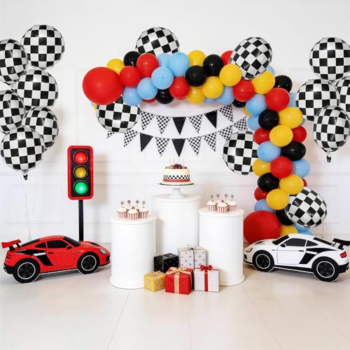Black and White Checkered Balloons - 18 Inch Foil Race Car Party Decor, 15 Pack