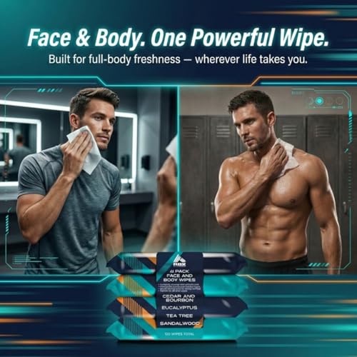 Men’s Face Wipes 4-Pack - Cleansing Wipes for Men with Cedar, Bourbon, Eucalyptus, Tea Tree & Sandalwood
