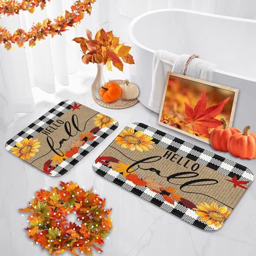 Fall Sunflower Bathroom Rug Mat Set of 2 - Microfiber Memory Foam Non-Slip 16x24 & 20x32 Inches
