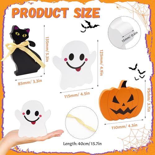 Halloween Wooden Centerpiece Sign Set - Ghost Pumpkin Cat - Indoor Decor