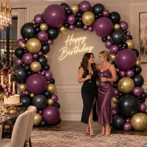 Double Stuffed Halloween Balloon Arch - Dark Purple Black & Gold Variation