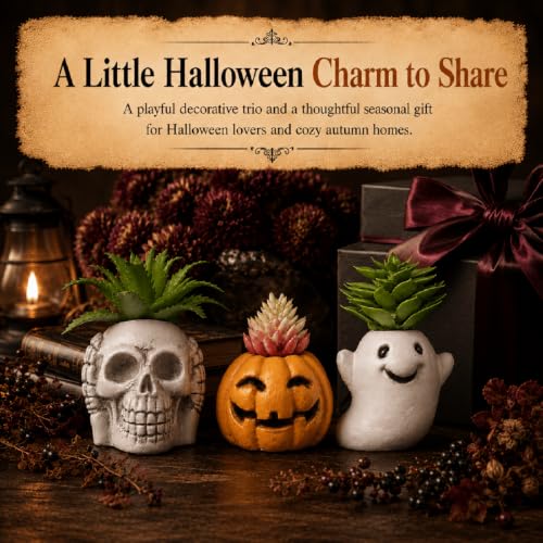 Halloween Decor Mini Ghost Pumpkin Skull Figurines Set - Indoor Seasonal Decorations