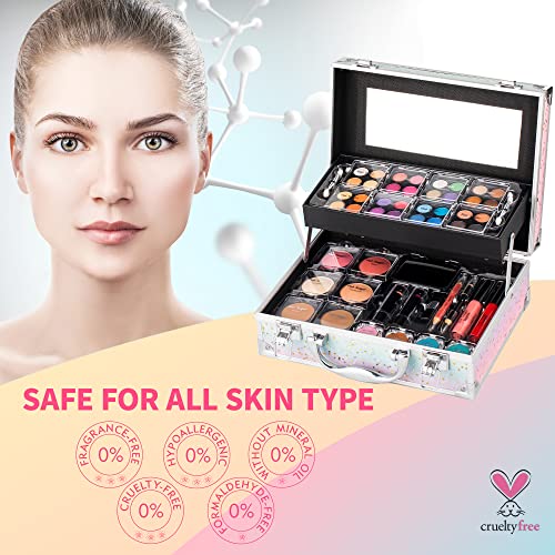 Rainbow Makeup Kit Starter Gift Set with Train Case for Teens
