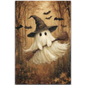 Halloween Ghost Cabin Wall Art Canvas - Spooky Ghost, Bats & Broomstick Scene, 16x24 Inches, Style 6