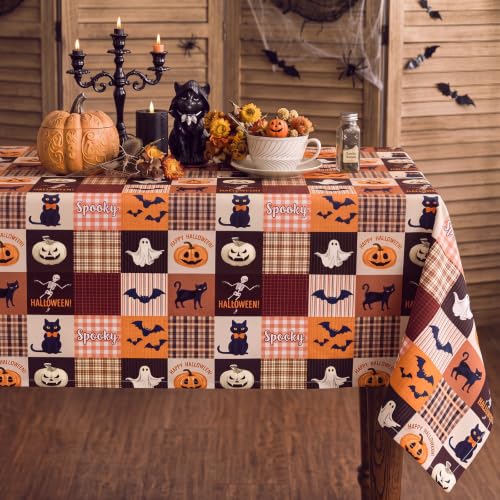 Halloween Spooky Black Cat Bat Pumpkin Tablecloth - 60x84 Inches - Festive Decor