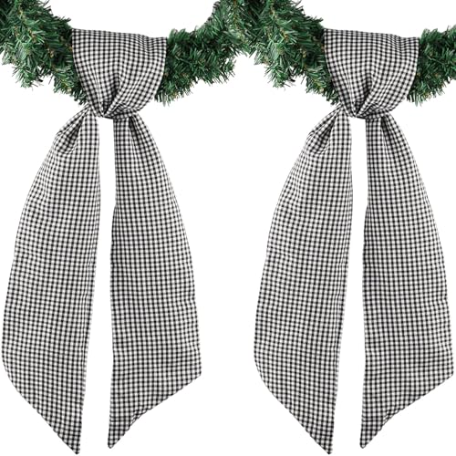 Black White Gingham Wreath Sash - 2 Pack Modern Door Decoration 5.12" x 54.33"