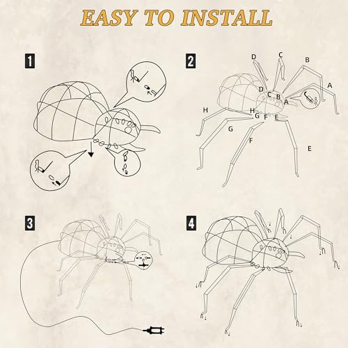 Giant 4.6Ft Halloween Light-Up Spider with 90 LED Lights - Outdoor Porch Decor - ZZ-006
