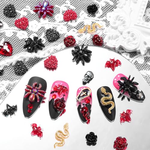 120 Pcs Halloween Nail Charms Set - 3D Resin Ghost Bat Spiders Coffins Decorations
