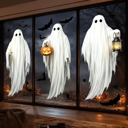 Large Halloween Window Clings - Ghost, Bat & Spider Decals for Glass