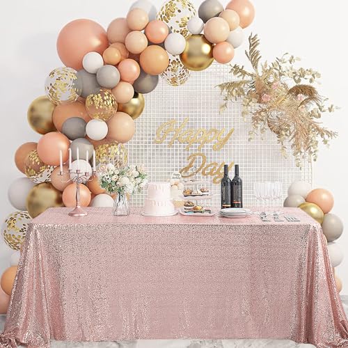 60x120 Inch Rose Gold Sequin Tablecloth - Rectangular Glitter Party Decor with Variation Rose Gold / 4.7x2.4 Inches