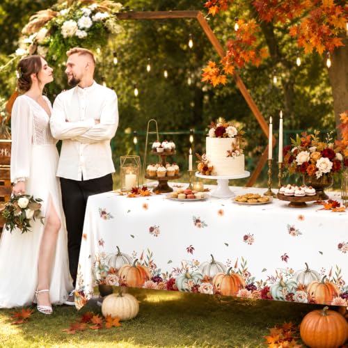 Fall Tablecloth 3 Pack Floral Pumpkin Thanksgiving Waterproof Plastic