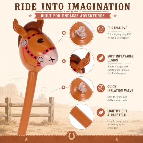 Brown Inflatable Horse Head Balloons - 6 Pack, Reusable Western Party Decorations