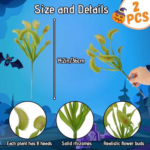 Artificial Venus Flytrap Plants - 2 Pack, 14 Inch Green & Red Decor