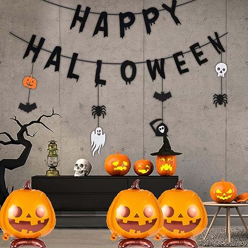 Halloween Pumpkin Balloons Set - 3 Large Foil Pumpkin Balloons for Party Decorations - Variation of Pumpkin Halloween Balloons