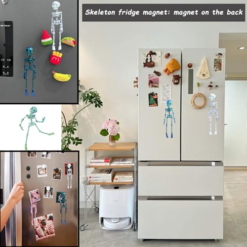 White Poseable Skeleton Fridge Magnet with Movable Joints - Funny Halloween Decor