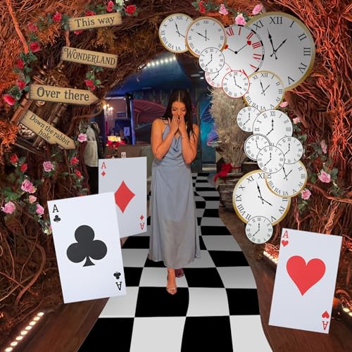 Wonderland Tea Party Decoration Set - 22 Pcs Birthday & Photo Backdrop with Clock Curtain & Rose Vines - Fresh