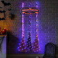 Halloween Broom Parking Sign with 3 Witch Brooms & Purple Lights - Whimsical Outdoor Decor