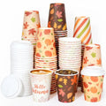 100pcs Fall Coffee Cups with Lids 12oz Disposable Pumpkin Maple Leaves Set - Thanksgiving Party Supplies