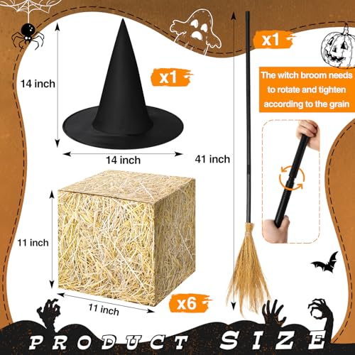 Halloween Witch Theme Set with 6 Hay Bale Paper Boxes, Witch Hat & Broom - Variation 8
