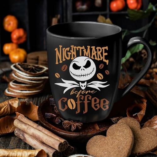 Skeleton Halloween Coffee Mug - Ceramic Black Cup with Handle, 13oz