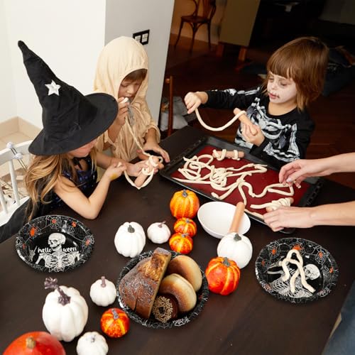 Halloween Skeleton Paper Bowls - Black White Orange Spooky Disposable Serving Set - 100Pcs