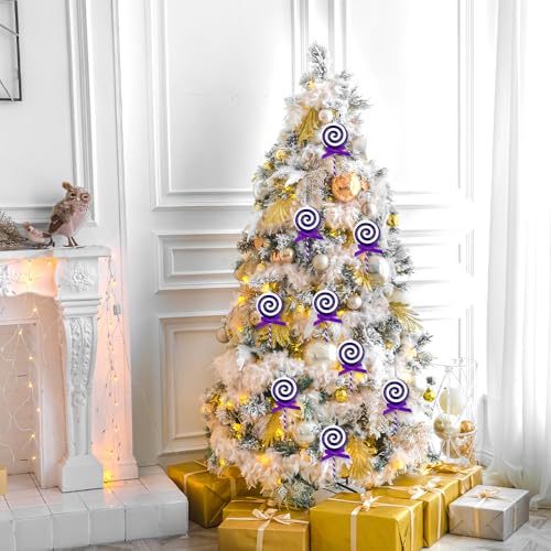 Purple Candy Cane Christmas Ornaments - 12 Pack Plastic Holiday Decorations