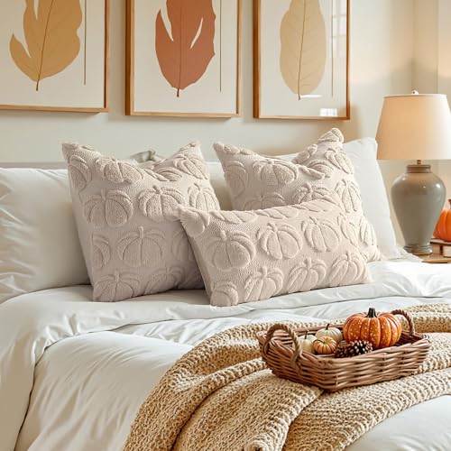 MIULEE Fall Pumpkin Pillow Covers 24x24 Inch Set of 2 Beige Autumn Decor