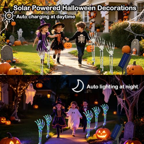 5-Pack Solar Halloween Skeleton Arm Stake Lights - Purple & Green Outdoor Pathway Decor