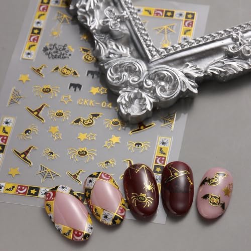 Halloween Nail Stickers Spider Web Gold Deco Fall Style 4 - Self-Adhesive Manicure Supplies