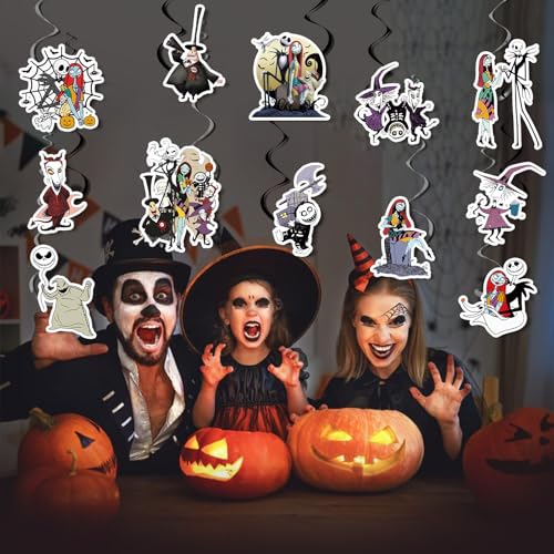 Halloween & Christmas Hanging Swirl Decorations Set - 12 Pieces Party Decor