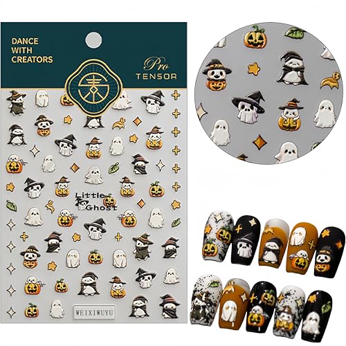 Halloween Nail Art Stickers Pumpkin Ghost Self-Adhesive Decals for DIY Manicure - 1 Sheet