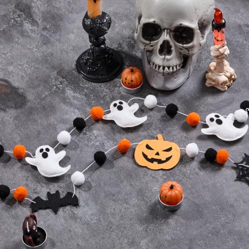 Halloween Felt Banner 2 Pcs Ghosts Pom Poms Halloween Decorations