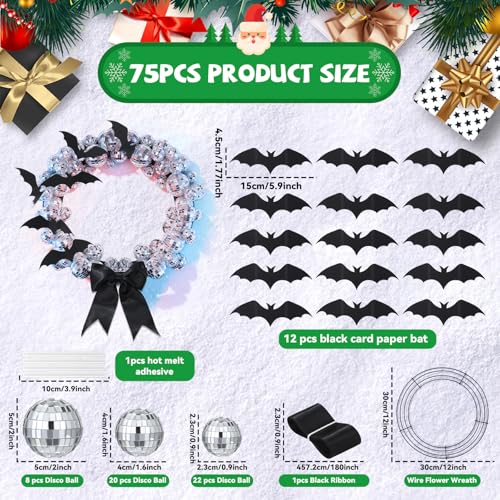 12-Inch Halloween DIY Disco Ball Wreath with Bats & Ribbons for Front Door
