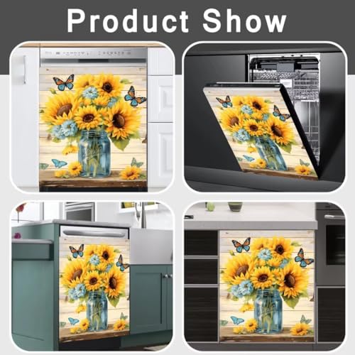 Mason Jar Sunflower Dishwasher Magnet Cover - 23 x 26 Inch Kitchen Decor