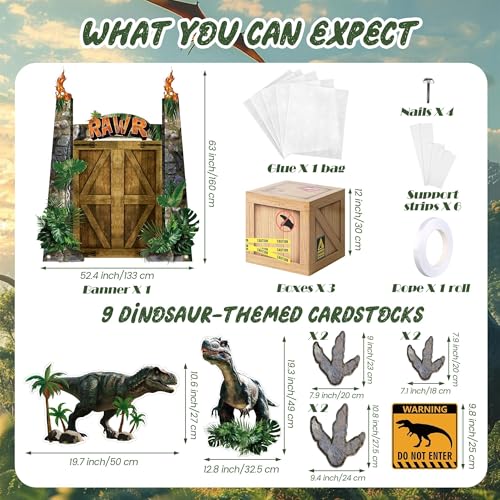 Dinosaur Party Decorations Set - Banner, Table Centerpieces & Boxes for Jurassic Theme