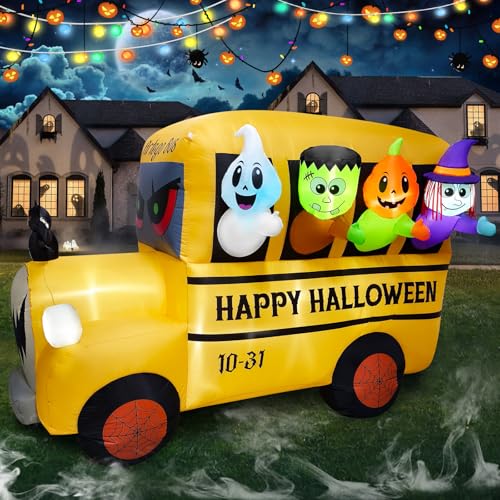 Halloween Inflatable Car Decoration Ghost Frankenstein Pumpkin Monster Witches - 8.1FT Outdoor Blow-up Scene with LEDs