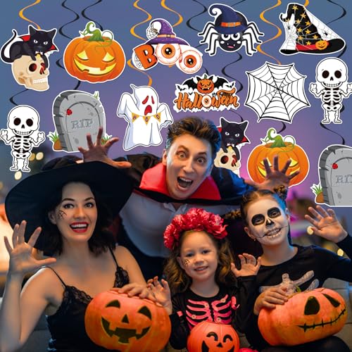 Halloween Hanging Swirl Decorations with Pumpkin Ghost Bat - Santa Claus Variation - 40 Pieces