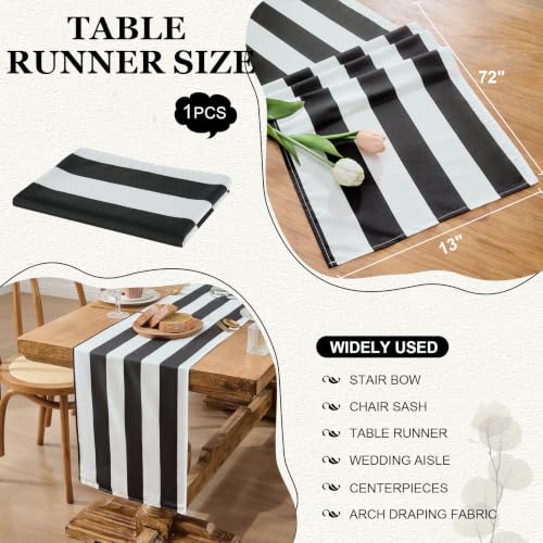 Black and White Striped Table Runner 13x72 Inch - Waterproof Farmhouse Decor - 1 Pack