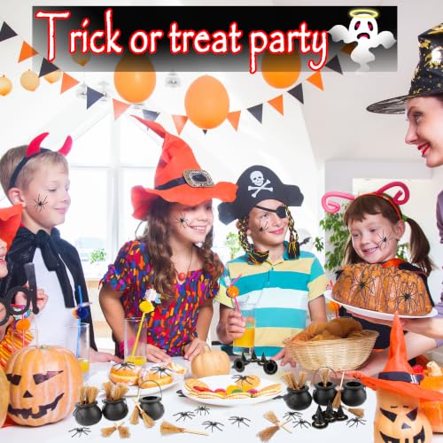 Halloween Mini Witch Cauldron Set with Brooms, Hats, Spiders for Decorations