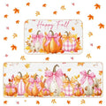 Pink Bow Pumpkin Kitchen Mats Set - Non Slip Fall Decor, 2 Sizes