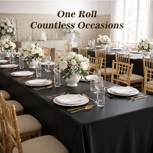 Disposable Plastic Table Cover Roll 54 x 300 ft with Cutter Box - Black, Rectangular 15.2 x 5.5 inches