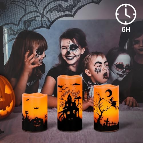 Orange Rechargeable Flameless Candle Set - Halloween Flickering LED with Timer