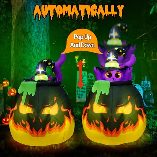 Halloween Inflatable Witch Cat in Cauldron - 4.5FT Outdoor Yard Decor with LED Lights