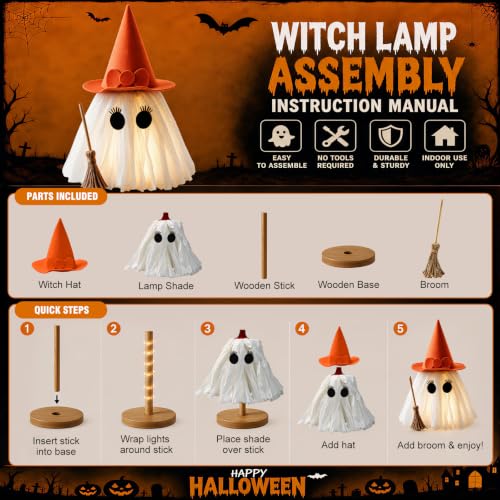 Light-Up Halloween Ghost Decorations Set of 2 with Witch Hats - Spooky Tabletop Decor