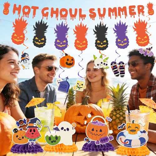 Summer Halloween Party Decorations Set with Banners, Swirls & Honeycomb Centerpieces