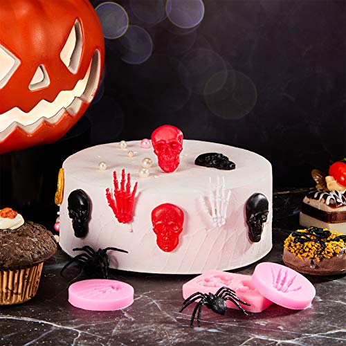 Skeleton Hand & Skull Chocolate Mold Set - Halloween Fondant Silicone Molds - Pink Variation