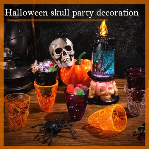 16 Pack Skull Shot Glasses - Unbreakable Plastic Cups for Halloween Party Favors