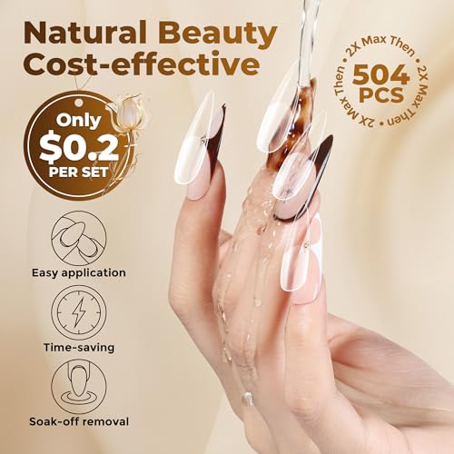 Long Stiletto Gel Nail Tips 504PCS Full Cover Pre-Etched - Professional Salon Quality